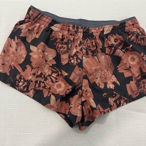 Nike Black and Rust Floral Athletic Shorts
